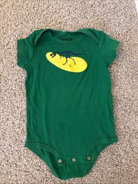google Green Baby One-Piece with Yellow Dinosaur Graphic